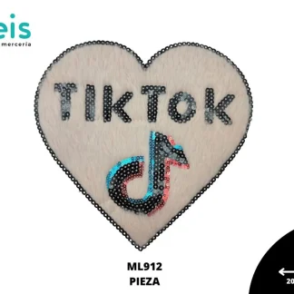 PARCHES BORDADOS Y ESTAMBRE TEDDY CORAZON TIKTOK CON LENTEJUELA ML912 20.5cmX19.7cm ROSA