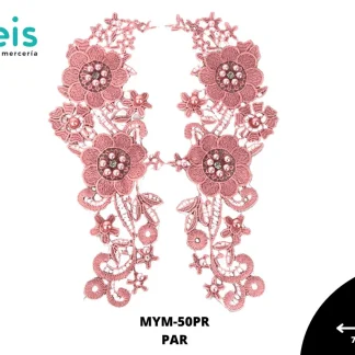 APLICACIONES EN PAR COLOR POLIESTER BRILLLOSO DECORADO MYM-50PR 7cmX23cm ROSA