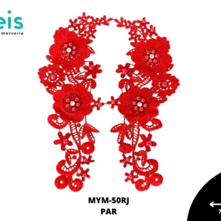 APLICACIONES EN PAR COLOR POLIESTER BRILLLOSO DECORADO MYM-50RJ 7cmX23cm ROJO