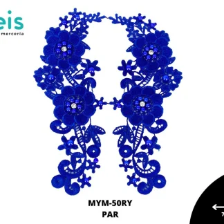 APLICACIONES EN PAR COLOR POLIESTER BRILLLOSO DECORADO MYM-50RY 7cmX23cm REY