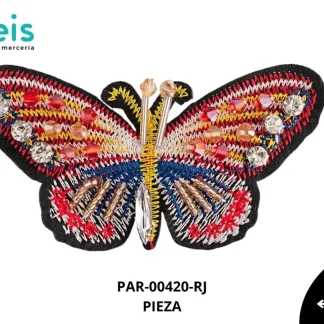 PARCHES BORDADOS Y ESTAMBRE MARIPOSA CON PEDRERIA PAR-00420-RJ 8.5cmX5cm ROJO