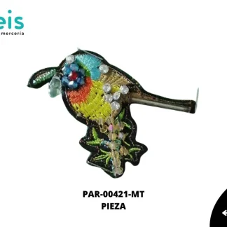 PARCHES BORDADOS Y ESTAMBRE PAJARO CON PEDRERIA PAR-00421-MT 8cmX6.5cm 50 PZ/PQT MULTICOLOR