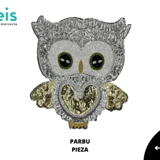 PARCHES LENTEJUELA BUHO PARBU 25cmX27.5cm DORADO/PLATO
