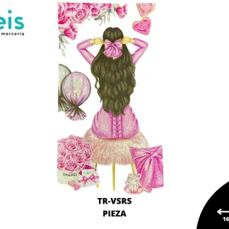 PARCHES DTF CHICA SENTADA ROSAS Y GLOBO PATR-0293 16.5cmX30cm ROSA