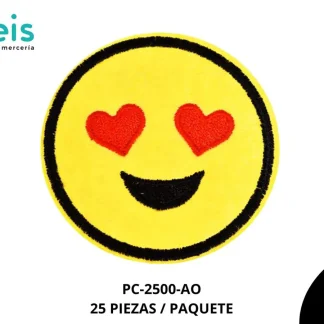 PARCHES BORDADOS Y ESTAMBRE PLANCHABLE EMOTICON ENAMORADO PC-2500-AO 6cm 25 PZ/PQT AMARILLO