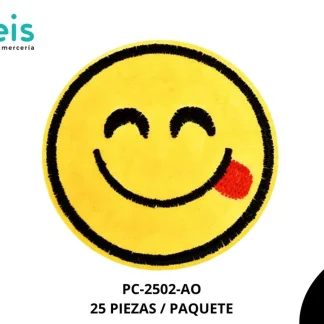 PARCHES BORDADOS Y ESTAMBRE PLANCHABLE EMOTICON SONRIENDO PC-2502-AO 6cm 25 PZ/PQT AMARILLO