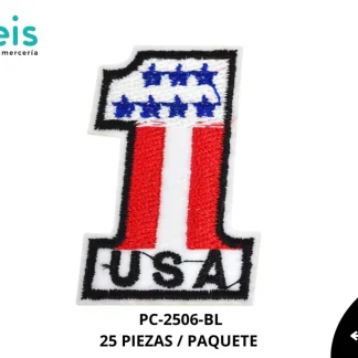 PARCHES BORDADOS Y ESTAMBRE PLANCHABLE USA 1 PC-2506-BL 3.2cmX5cm 25 PZ/PQT BLANCO