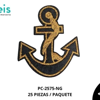 PARCHES BORDADOS Y ESTAMBRE ANCLA LUREX PC-2574-NG 6cmX7cm 25 PZ/PQT NEGRO