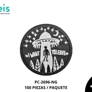 PARCHES BORDADOS Y ESTAMBRE COSMICO OVNI PC-2696-NG 7.5cmX7.5cm 100 PZ/PQT NEGRO
