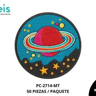 PARCHES BORDADOS Y ESTAMBRE COSMICO PLANETA Y ESTRELLAS PC-2714-MT 7cmX8cm 50 PZ/PQT MULTICOLOR