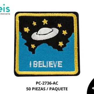 PARCHES BORDADOS Y ESTAMBRE COSMICO I BELIEVE PC-2736-AC 7.2cmX7.2cm 50 PZ/PQT