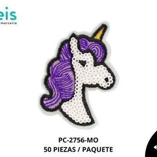 PARCHES BORDADOS Y ESTAMBRE UNICORNIO LENTEJUELA PC-2756-MO 5cmX7.2cm 50 PZ/PQT MORADO