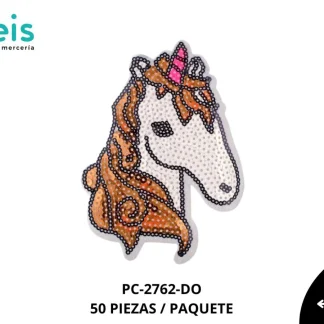 PARCHES LENTEJUELA UNICORNIO PC-2762-DO 50 PZ/PQT DORADO