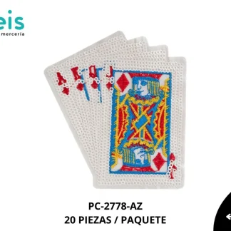 PARCHES BORDADOS Y ESTAMBRE CARTAS DE POKER POK-11 PC-2778-AZ 11.5cmX9.5cm 20 PZ/PQT AZUL
