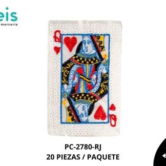 PARCHES BORDADOS Y ESTAMBRE CARTAS DE POKER POK-13 PC-2780-RJ 6cmX9.5cm 20 PZ/PQT ROJO