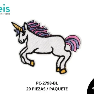 PARCHES BORDADOS Y ESTAMBRE UNICORNIO PC-2798-BL 7.3cmX7.8cm 20 PZ/PQT COMPLETO