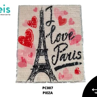 PARCHES RELIEVE Y ESTAMPADO I LOVE PARIS TORRE EIFFEL PC007 16.5cmX20cm
