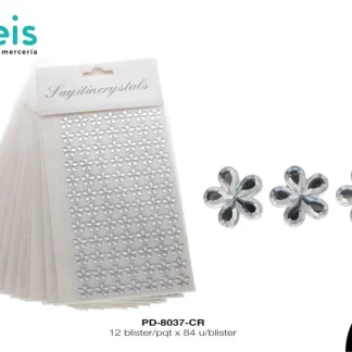 STICKER TARJETA PIEDRA FLOR 12MM CRISTAL 84 U
