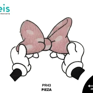 PARCHES BORDADOS Y ESTAMBRE MANOS CON MOÑO MINNIE PR43 ROSA