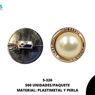 BOTON PIEDRA Y PERLA S-326 20L (12.5mm) 500 PZ/PQT DORADO