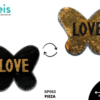 PARCHES LENTEJUELA REVERSIBLE MARIPOSA LOVE SP053 NEGRO/DORADO