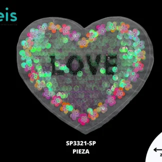 PARCHES LENTEJUELA CORAZON LOVE ROSA FLORAL SP3321-SP