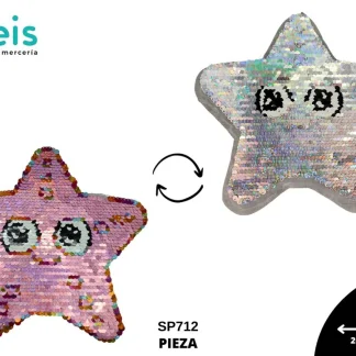 PARCHES LENTEJUELA REVERSIBLE ESTRELLA CUTE SP712 ROSA/BLANCA