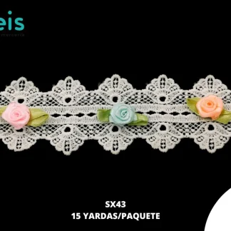 GUIPIUR BORDADO DECORADO SX43 BLANCO 4.6 CM 15 YARDAS/PAQUETE