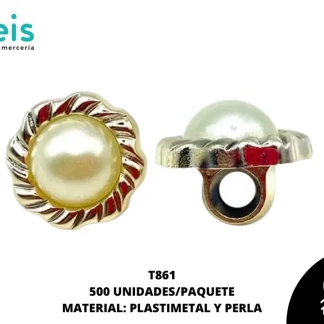 BOTON PIEDRA Y PERLA ESPIRAL T861 12mm 500 PZ/PQT DORADO
