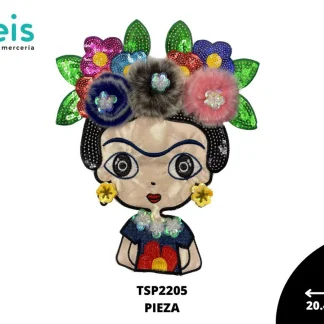 PARCHES LENTEJUELA FRIDA CON FLORES ARETES Y POMPONES TSP2205