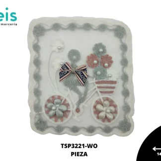 PARCHES BORDADOS Y ESTAMBRE BICICLETA CUADRADO CON PERLA TSP3221-WO 14.5cmX17cm ESTAMBRE