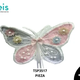PARCHES BORDADOS Y ESTAMBRE MARIPOSA CON PERLA TSP3517 19cmX15cm ROSA