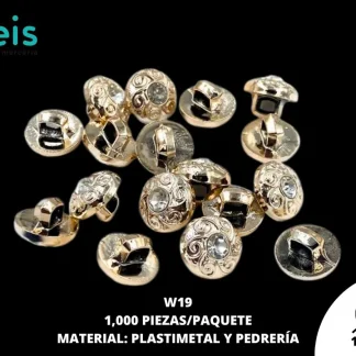 BOTON PIEDRA Y PERLA FLOR W19 16L (10mm) 1,000 PZ/PQT DORADO