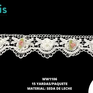 GUIPIUR BORDADO DECORADO WW1106 BLANCO 15 CM 15 YARDAS/PAQUETE