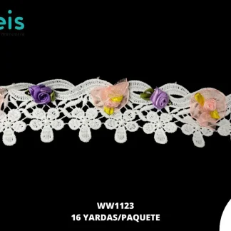 GUIPIUR BORDADO DECORADO WW1123 BLANCO 4.5 CM 16 YARDAS/PAQUETE