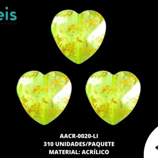 ACRILICO VETAS CORAZON 20 MM REF: BB0636-20 LIMON 310 U/PQT (.5 KG)PAQUETE