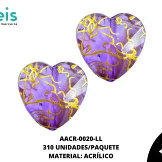 ACRILICO VETAS CORAZON 20 MM REF: BB0636-20 LILA 310 U/PQT (.5 KG)