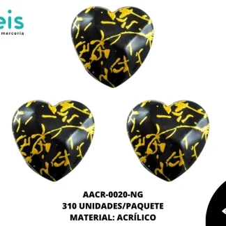 ACRILICO VETAS CORAZON 20 MM REF: BB0636-20 NEGRO 310 U/PQT (.5 KG)
