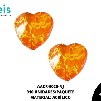 ACRILICO VETAS CORAZON 20 MM REF: BB0636-20 NARANJA 310 U/PQT (.5 KG)