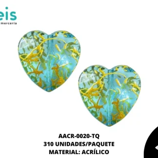 ACRILICO VETAS CORAZON 20 MM REF: BB0636-20 TURQUESA 310 U/PQT (.5 KG)