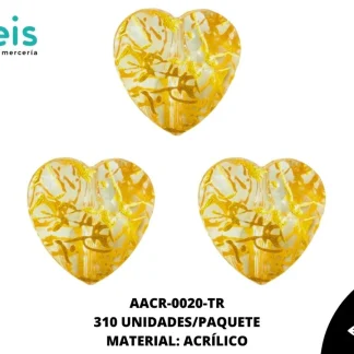 ACRILICO VETAS CORAZON 20 MM REF: BB0636-20 TRANSPARENTEARENTE 310 U/PQT (.5 KG)