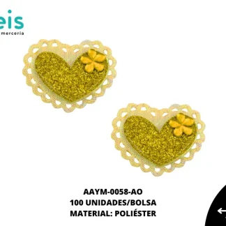 ACCESORIOS INFANTILES CORAZON ESCARCHADA PIEDRA AAYM-0058-AO 4.6cmX3.2cm 100 PZ/PQT AMARILLO