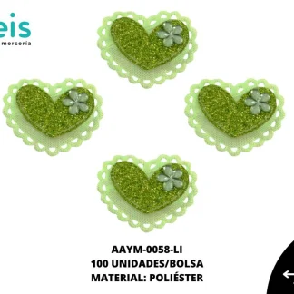 ACCESORIOS INFANTILES CORAZON ESCARCHADA PIEDRA AAYM-0058-LI 4.6cmX3.2cm 100 PZ/PQT LIMON