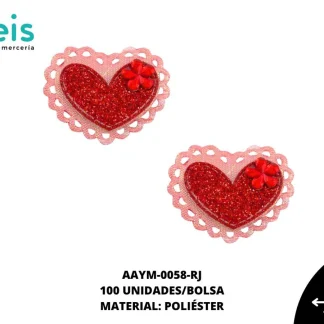 ACCESORIOS INFANTILES CORAZON ESCARCHADA PIEDRA AAYM-0058-RJ 4.6cmX3.2cm 100 PZ/PQT ROJO