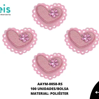 ACCESORIOS INFANTILES CORAZON ESCARCHADA PIEDRA AAYM-0058-RS 4.6cmX3.2cm 100 PZ/PQT ROSA