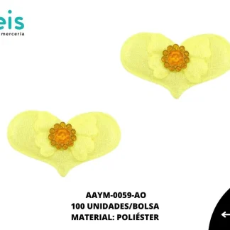 ACCESORIOS INFANTILES CORAZON CON MOÑO AAYM-0059-AO 4cmX3cm 100 PZ/PQT AMARILLO