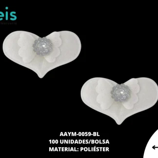 ACCESORIOS INFANTILES CORAZON CON MOÑO AAYM-0059-BL 4cmX3cm 100 PZ/PQT BLANCO
