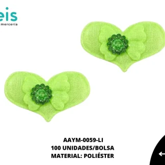 ACCESORIOS AYM INFANTIL CORAZON CON MOÑO AAYM-0059-LI 4cmX3cm 100 PZ/PQT LIMON