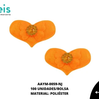 ACCESORIOS INFANTILES CORAZON CON MOÑO AAYM-0059-NJ 4cmX3cm 100 PZ/PQT NARANJA