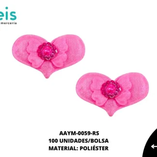 ACCESORIOS INFANTILES CORAZON CON MOÑO AAYM-0059-RS 4cmX3cm 100 PZ/PQT ROSA